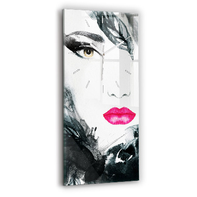 Vertical wall clock Portrait of a woman red lips