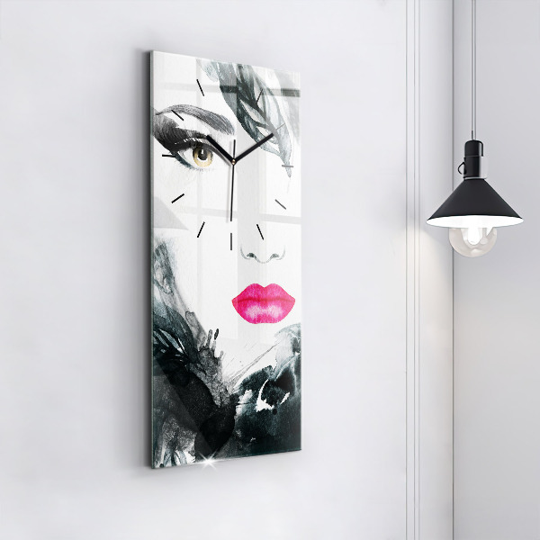 Vertical wall clock Portrait of a woman red lips