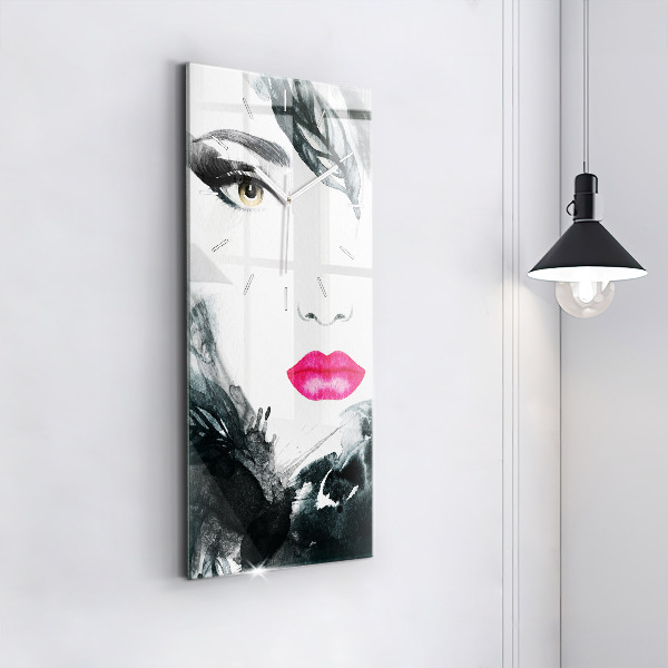 Vertical wall clock Portrait of a woman red lips