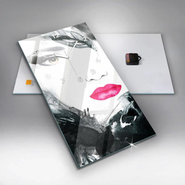 Vertical wall clock Portrait of a woman red lips