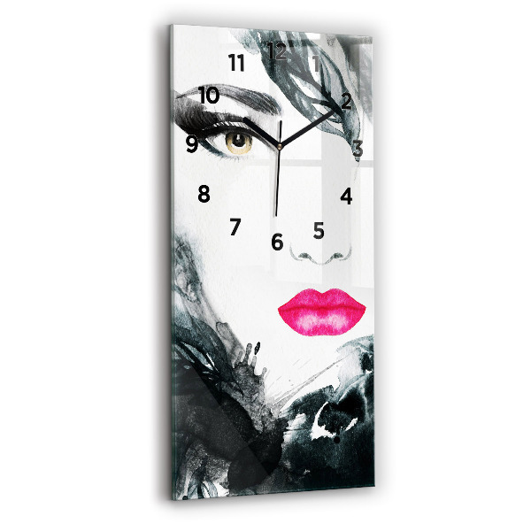 Vertical wall clock Portrait of a woman red lips