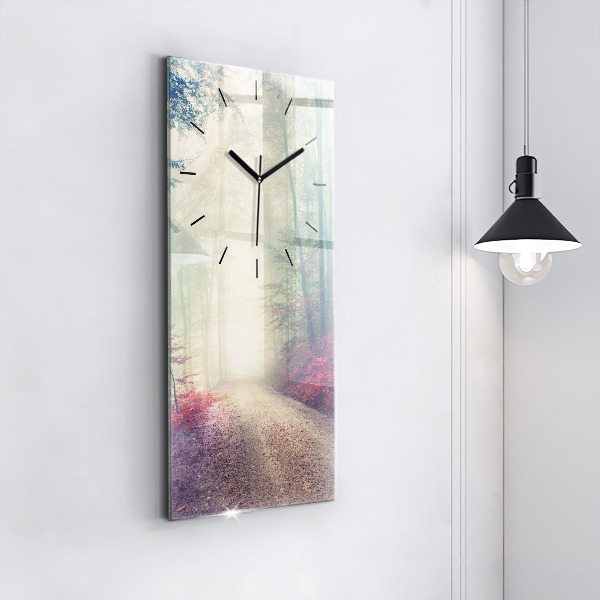 Vertical wall clock Autumn road Forest Fog