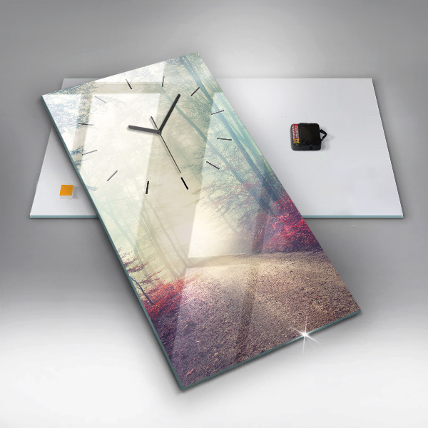Vertical wall clock Autumn road Forest Fog