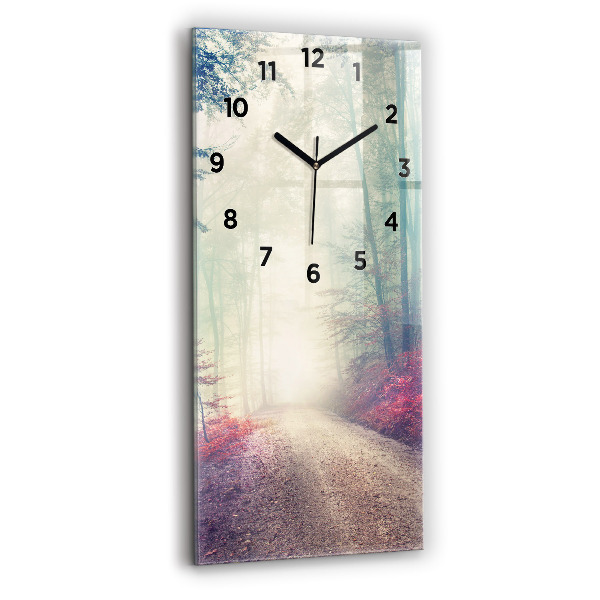 Vertical wall clock Autumn road Forest Fog