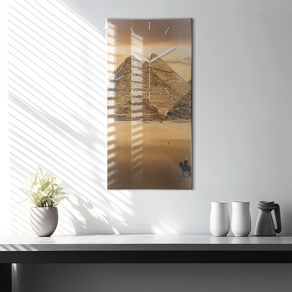 Vertical wall clock Pyramids and sunset
