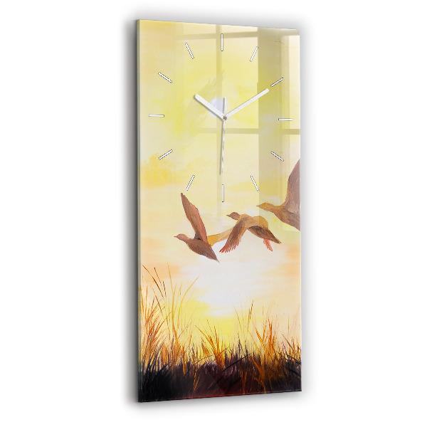 Vertical wall clock Cranes at sunset