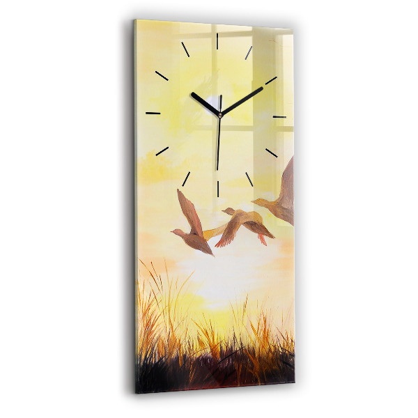Vertical wall clock Cranes at sunset