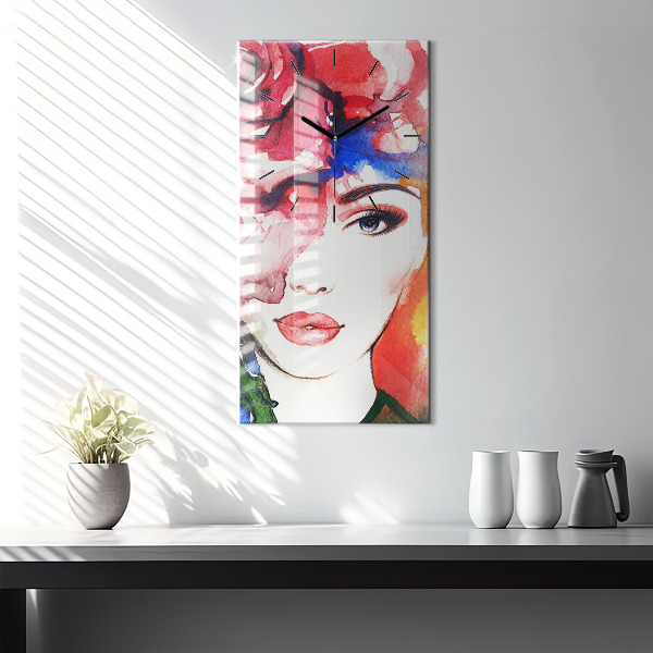 Vertical wall clock Colorful portrait of a woman