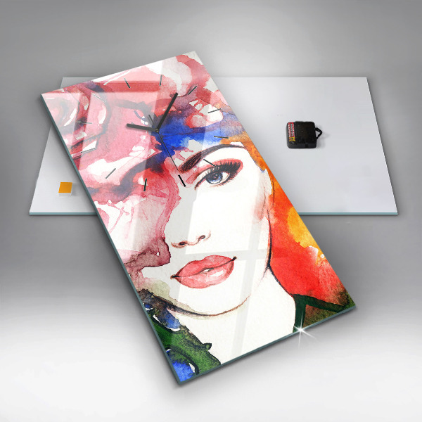 Vertical wall clock Colorful portrait of a woman
