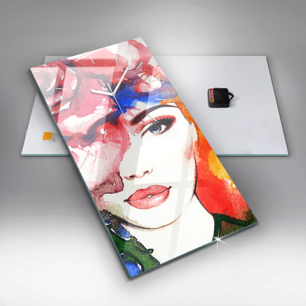 Vertical wall clock Colorful portrait of a woman