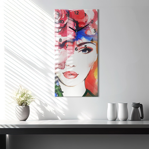 Vertical wall clock Colorful portrait of a woman