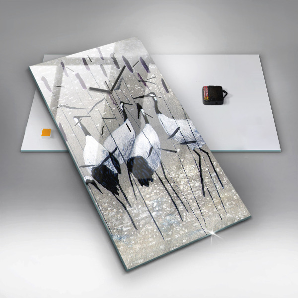 Vertical wall clock Cranes in the reeds