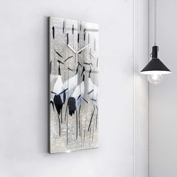 Vertical wall clock Cranes in the reeds