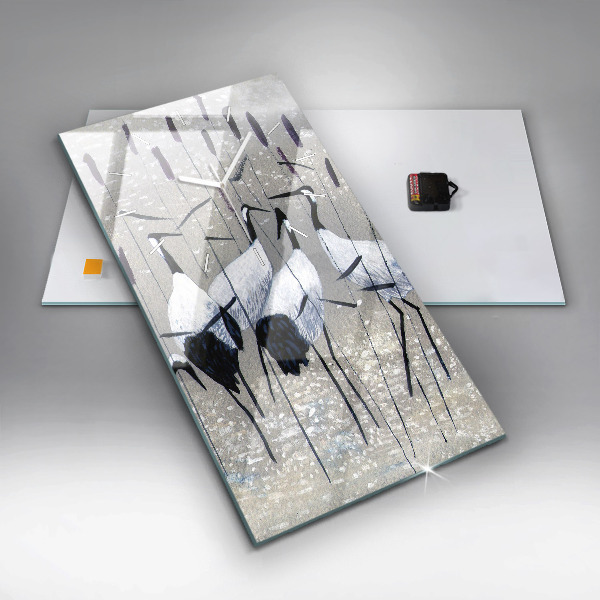 Vertical wall clock Cranes in the reeds
