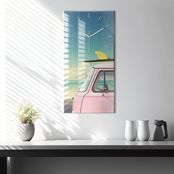 Vertical wall clock Car with surfboard