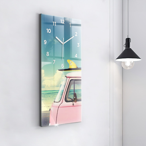 Vertical wall clock Car with surfboard