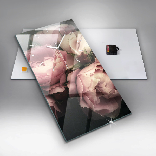 Vertical wall clock Bouquet of pink roses