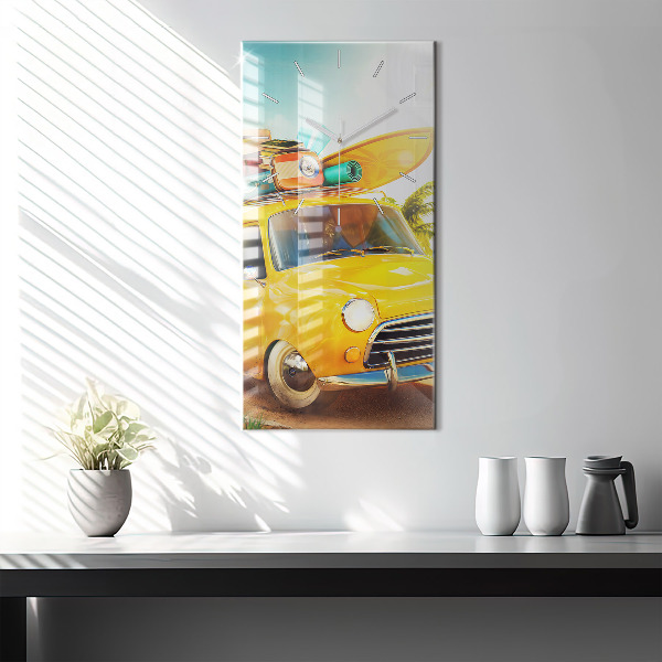 Vertical wall clock Car with surfboard