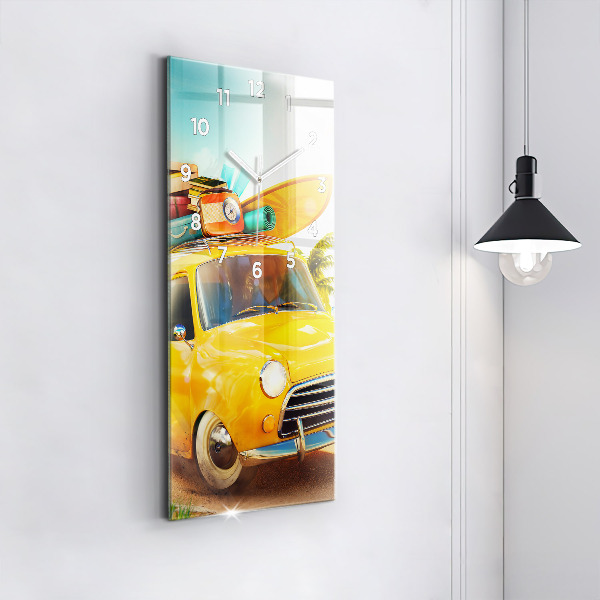 Vertical wall clock Car with surfboard