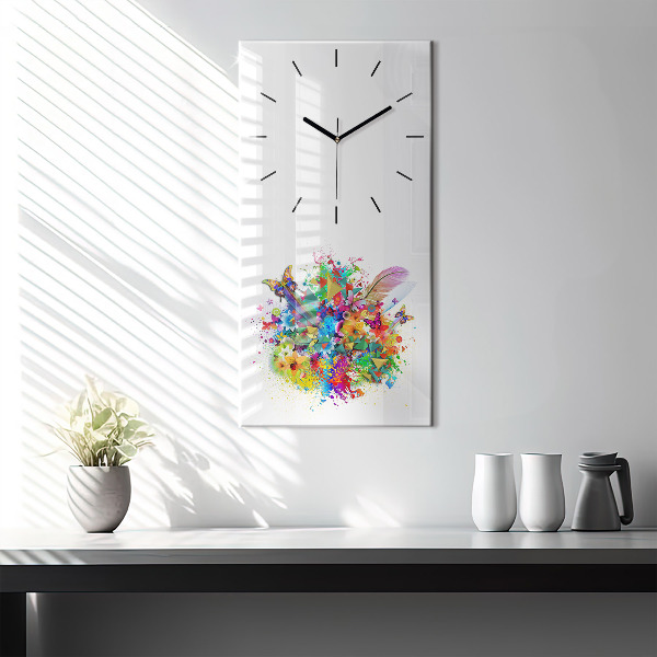 Vertical wall clock Floral harmony with butterflies