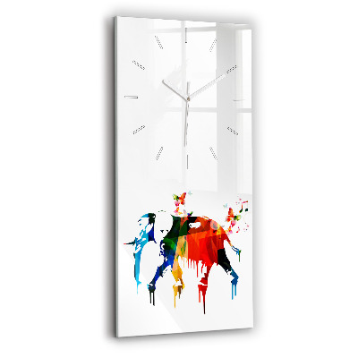 Vertical wall clock Colorful painted elephant