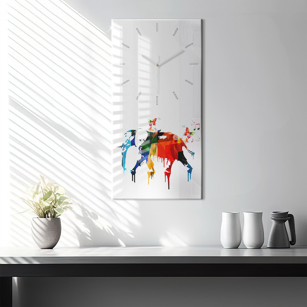 Vertical wall clock Colorful painted elephant