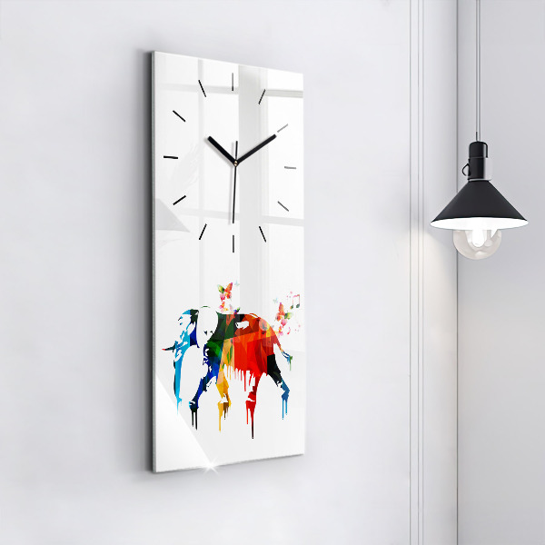 Vertical wall clock Colorful painted elephant