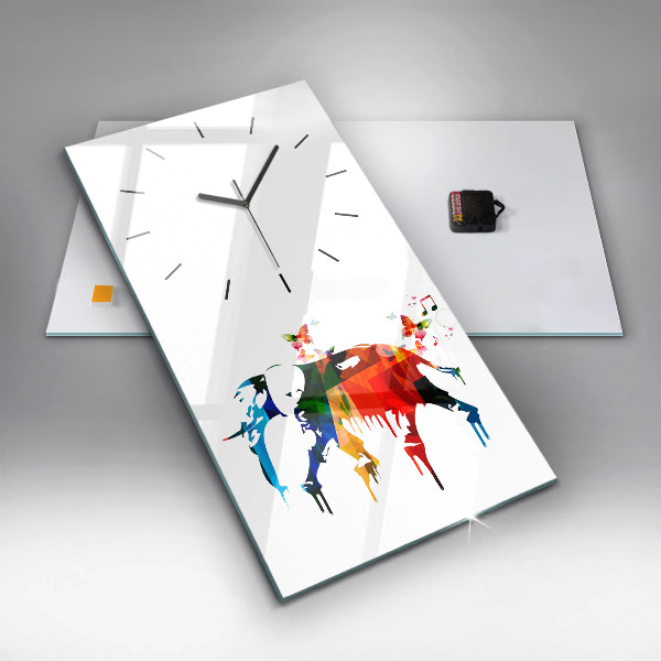 Vertical wall clock Colorful painted elephant