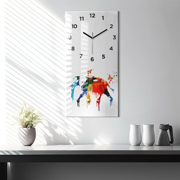 Vertical wall clock Colorful painted elephant