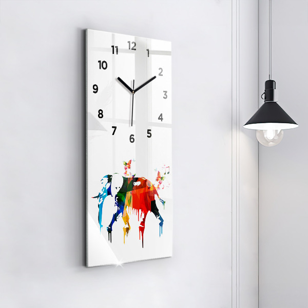 Vertical wall clock Colorful painted elephant
