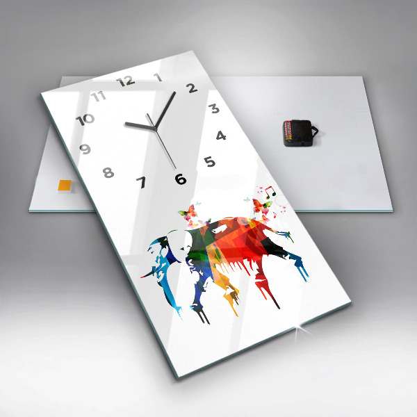Vertical wall clock Colorful painted elephant
