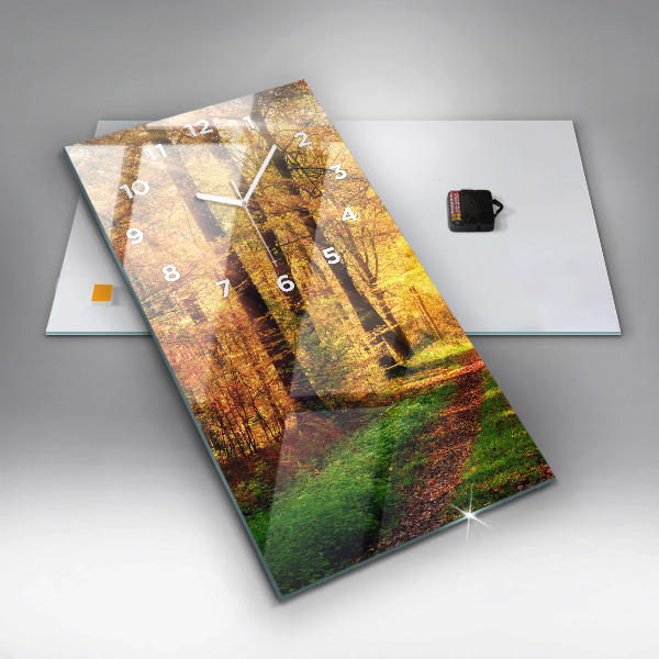 Vertical wall clock Autumn forest scenery