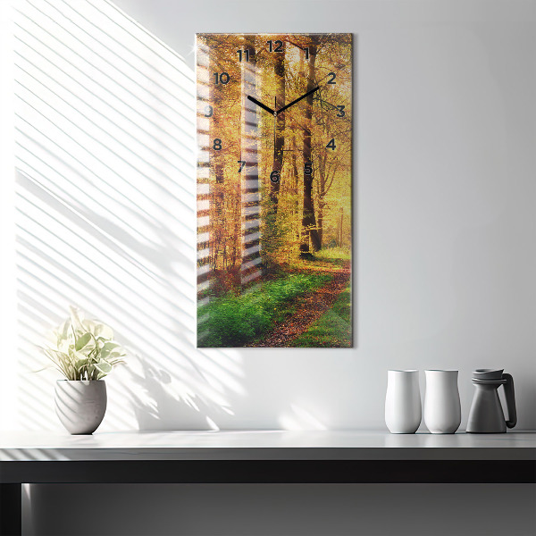 Vertical wall clock Autumn forest scenery