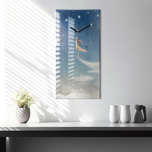 Vertical wall clock Girl on the moon