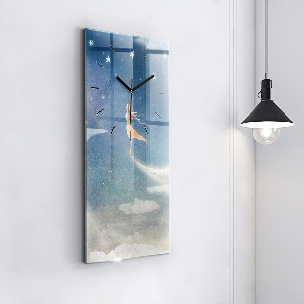 Vertical wall clock Girl on the moon
