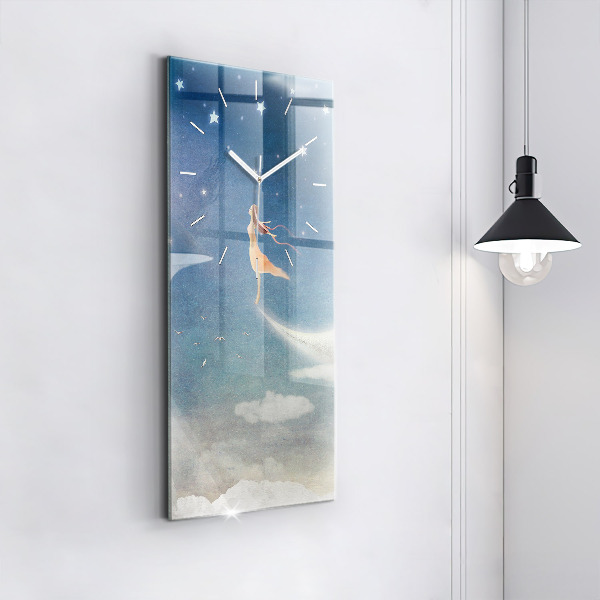 Vertical wall clock Girl on the moon