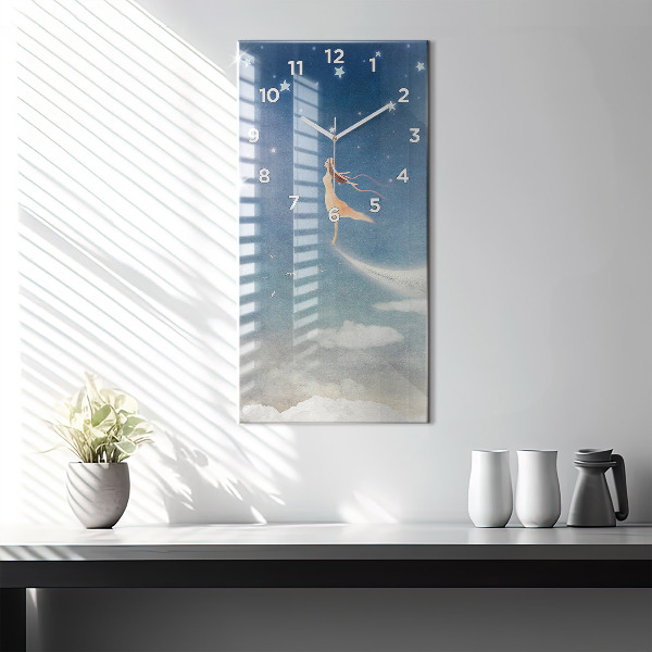 Vertical wall clock Girl on the moon