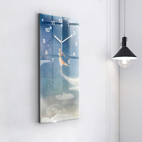 Vertical wall clock Girl on the moon