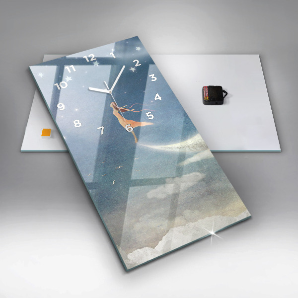 Vertical wall clock Girl on the moon