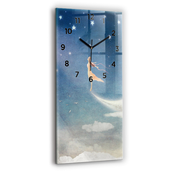 Vertical wall clock Girl on the moon