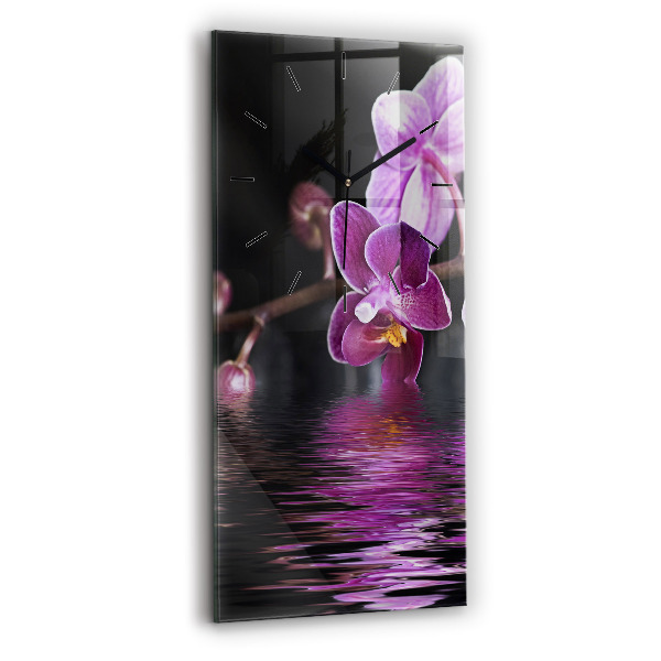 Vertical wall clock Orchid flower on the water