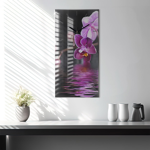 Vertical wall clock Orchid flower on the water
