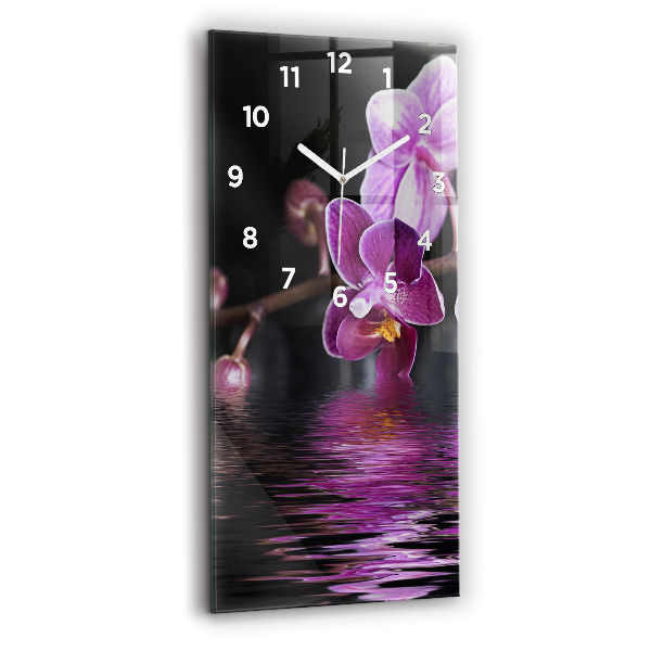 Vertical wall clock Orchid flower on the water
