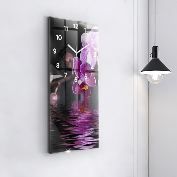 Vertical wall clock Orchid flower on the water