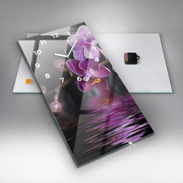 Vertical wall clock Orchid flower on the water