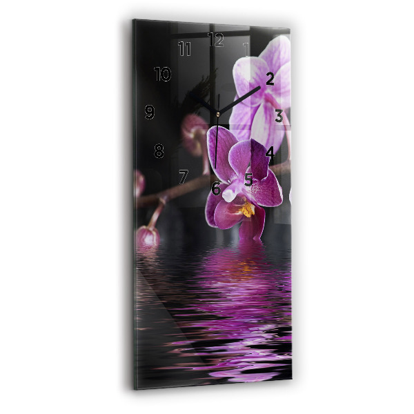 Vertical wall clock Orchid flower on the water