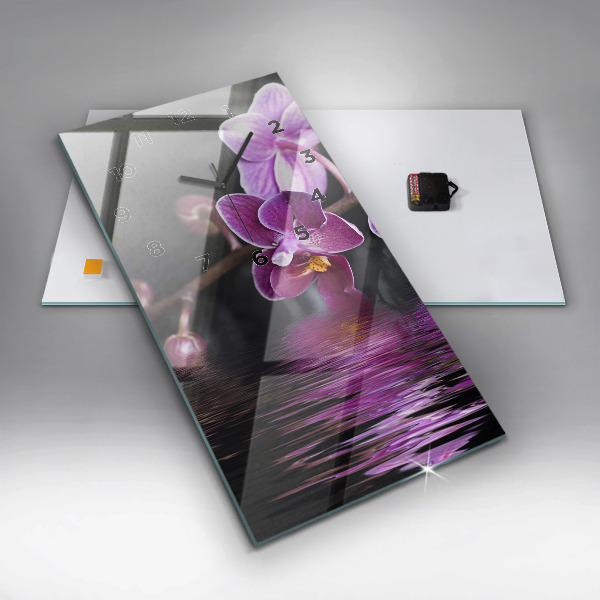 Vertical wall clock Orchid flower on the water