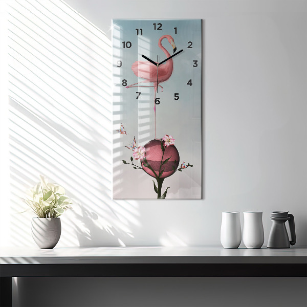 Vertical wall clock Surreal Flamingo