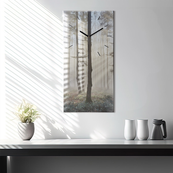 Vertical wall clock Forest in the fog