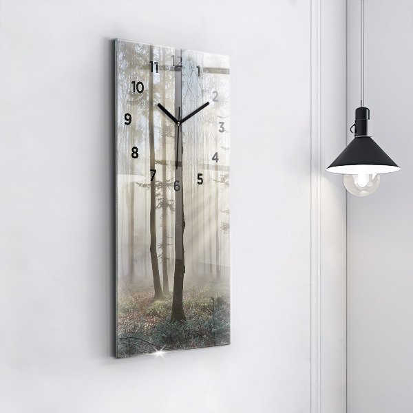 Vertical wall clock Forest in the fog